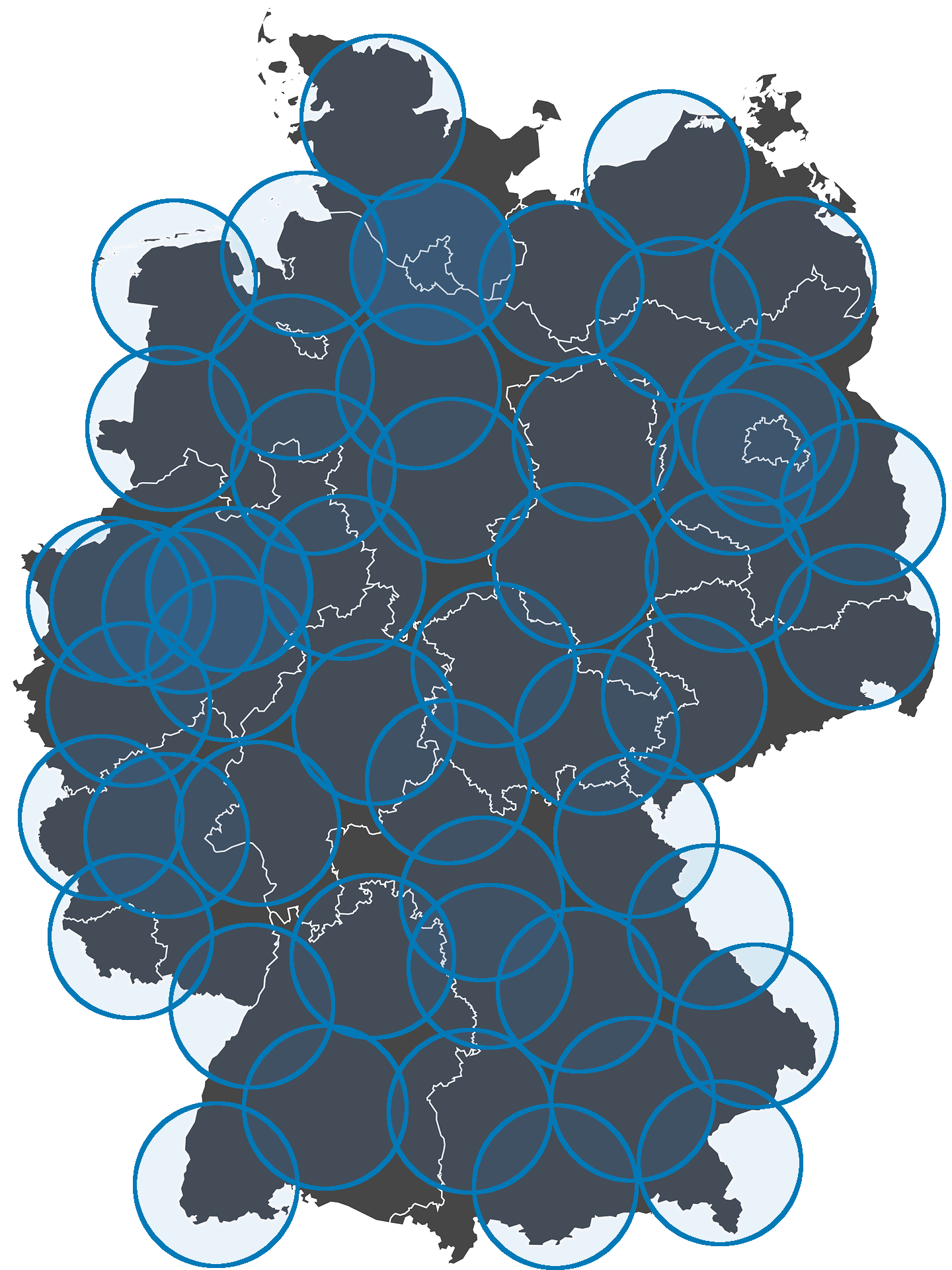 Deutschlandkarte mit den Einsatzgebieten der SecuPart-Kooperationspartner